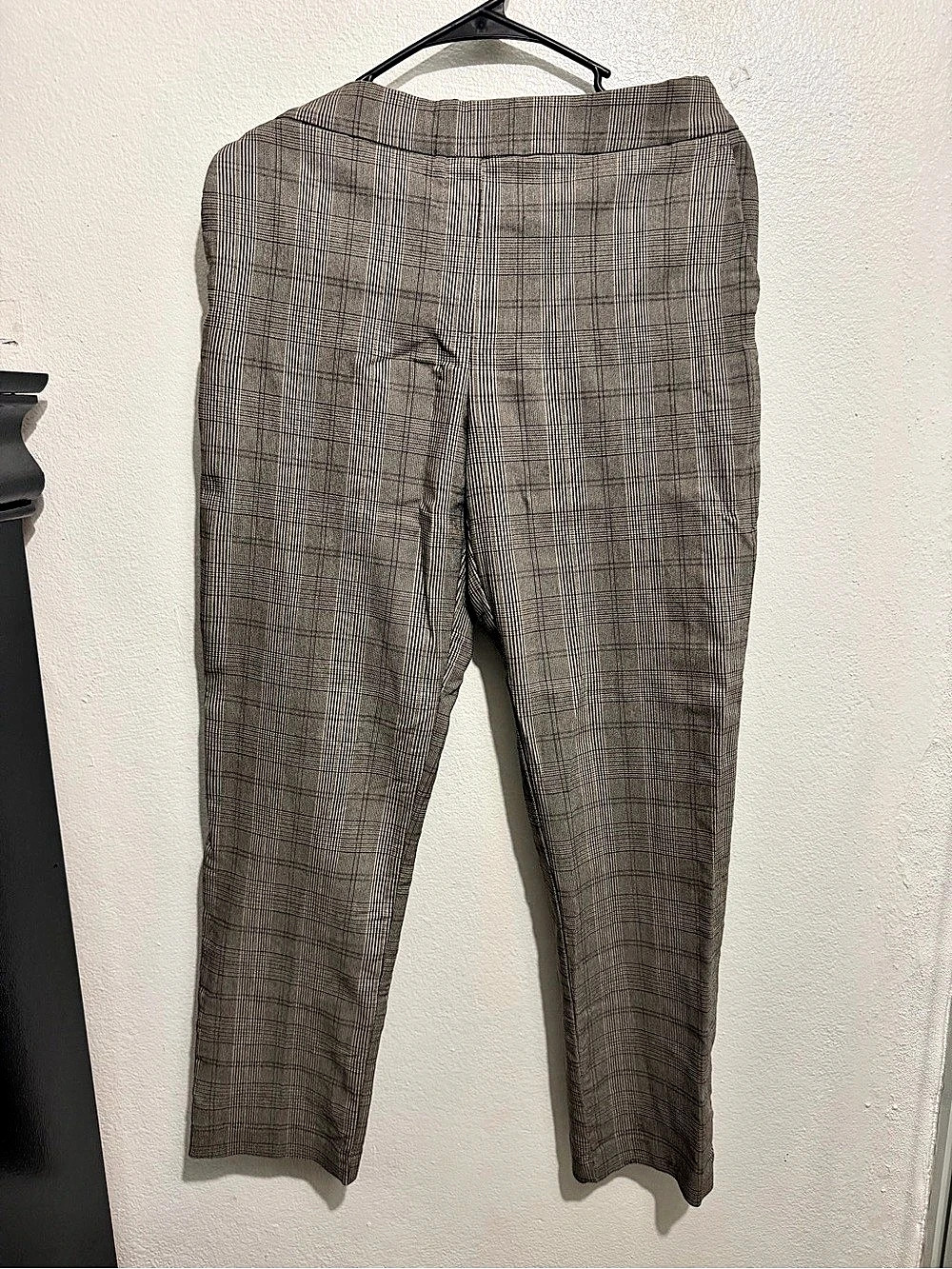 Plaid Straight Leg Pants in Brown & Gray Like New